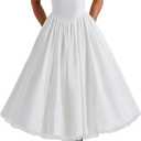 Women Halter Midi Dress Corset Back Layered Tulle Skirt A Line Formal Dresses Wedding Guest Bridal Shower (Medium, White)