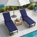 Outdoor Chaise Lounge Cushions with Head Pillow and Side Pockets, 3 Years Fade Resistant Water Resistant Lounge Chair Cushion, 72''L x 21''W, Set of 2, Navy