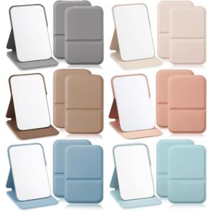 12 Pcs Compact Portable Mirror Bulk Handheld Folding Pocket Makeup Mirror 4.2'' Travel Ultrathin Mirrors for Camping Home Office Sleepover Party Women Mom Party Gift (Rectangle,Morandi)