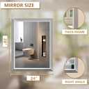 SMIROR Brushed Silver Bathroom Mirror for Over Sink, 24x 28 Metal Thick Framed Rectangle Vanity Mirror for Wall, Right Angle Corner, Anti-Rust, Horizontally or Vertically Mounted