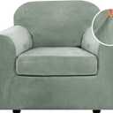H.VERSAILTEX Rich Velvet Stretch 2 Piece Chair Cover Chair Slipcover Sofa Cover Furniture Protector Couch Soft with Elastic Bottom Chair Couch Cover with Arms Width Up to 49 Inch(Chair, Sea Grass)