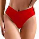 Women's V Cut High Waisted Brazilian Cheeky Thong Bikini Swimsuit Bottoms (Red, L)