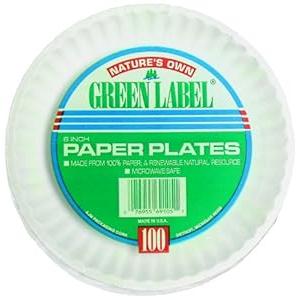 AJM Packaging Uncoated Green Label Paper Plate, 9 inch - 1000 per case.