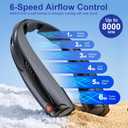 Portable Neck Fan with Reading Light, 6-Speed Wearable Fan, 6000mAh USB-C Rechargeable Hands Free Fan, Summer Gifts for Men Women, for World Cup, Outdoor Work, Travel, Camping - Black, Medium