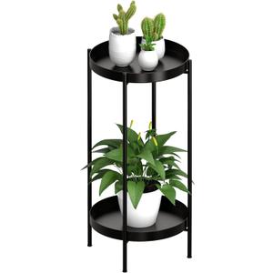 OVICAR Plant Stand Indoor Outdoor - Flower Pot Holder Metal Plant Rack Organizer , 2 Tiers Tall Planter Display Storage Shelf For Home Garden Patio Bathroom Office Living Room Balcony Corner(Black)