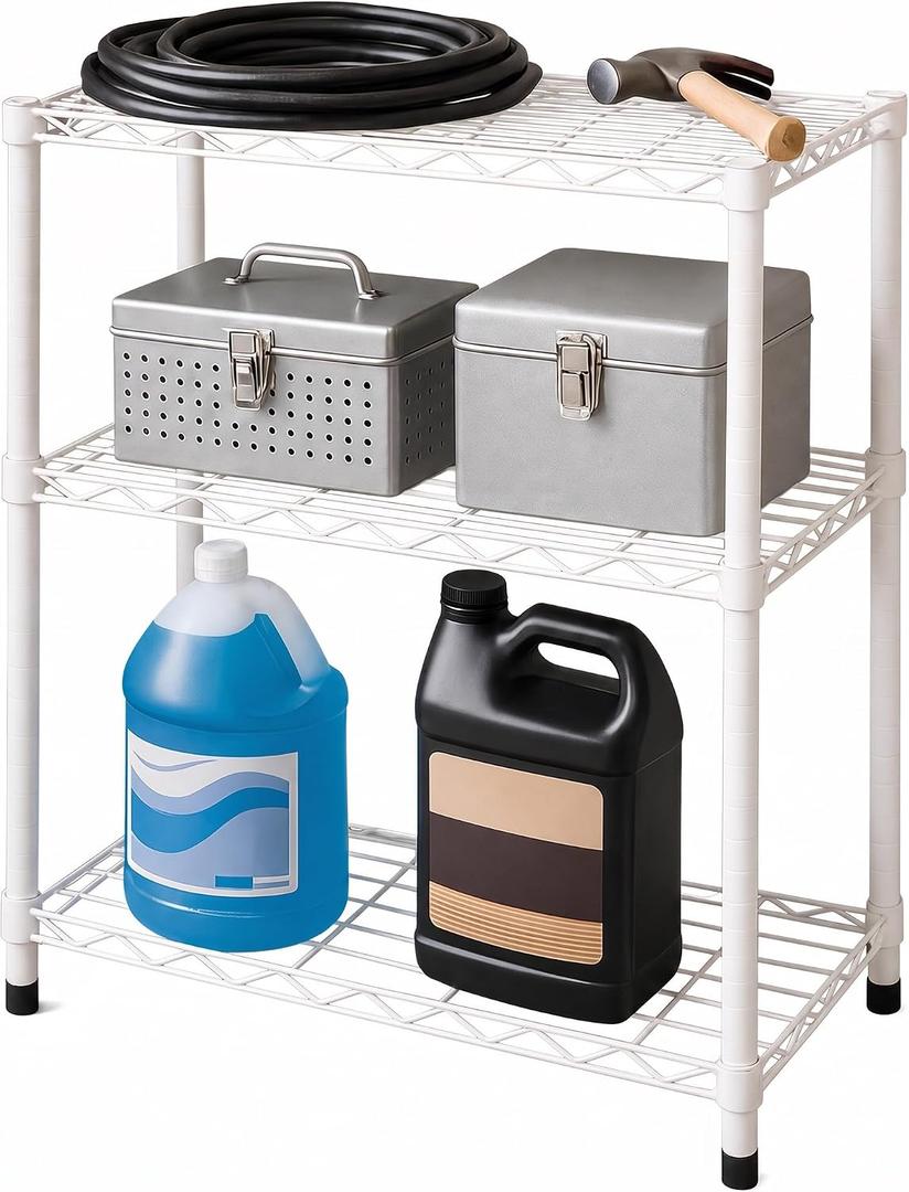 3-Tier Metal Wire Shelf, 250 lb/Shelf, White Rack, 14x24x30 in