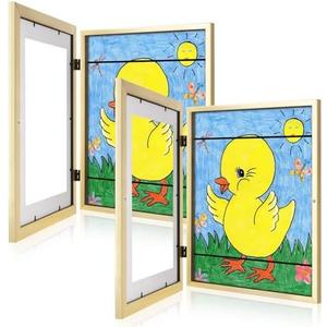Kids Art Frames, 11x14 Front Opening Kids Artwork Frames Changeable, Gold Artwork Display Storage Frame for Wall, Holds 50 Pcs, for 3D Picture, Crafts, Children Drawing, Hanging Art, Portfolio