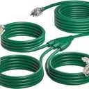 addlon 27FT Outdoor Extension Cord with Multiple Outlets, 16/3 SJTW Weatherproof Wire with Safety Cover and Indicator Lights, 1 to 3 Splitter for Halloween and Christmas Decorations, ETL Listed (Green)