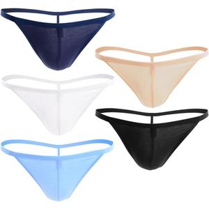 Men Cotton Underwear Stretchy T Back G-String Thongs (Pack of 5, Assorted)