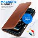 SHIELDON Genuine Leather Case Wallet for iPhone 17 6.3-inch 5G 2025 | Foldable, Magnetic Closure, Kickstand, RFID Blocking Credit Card Holder, Shock-Absorbent Phone Cover - Retro Brown