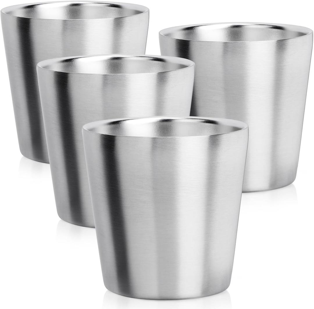 Beasea Stainless Steel Cups 6 oz, 4 Pack Small Stainless Steel Tumbler Bulk Stackable Insulated Mini Cups for Drinking Double Wall Metal Glasses Tin Cups for Home Restaurant Office Party Camping (Straight)