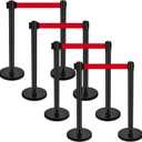 Ferraycle 4 Sets Stanchions with Retractable Belts in 6.6 ft Stainless Steel Crowd Control Stanchion Retractable Belt Barrier Line Dividers for Crowds Queue Line Pole, Easy Assembly (Red Belt), One Size