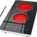 Electric Cooktop 2 Burner, 3200W Radiant Electric Stove Top 240V with Built-in Design, 12 inch Touch Control Ceramic Cooktop with Safety Lock, 9 Level Power, Timer - Hard Wire