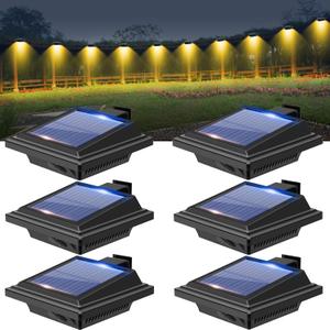 Gutter Solar Patio Decor Lights, 40 LED Deck Outdoor Waterproof Fence for Wall Backyard Porch, Pool, Step Stairs, Yard, Garden, Pathway (6 Pack-Black, Warm White)
