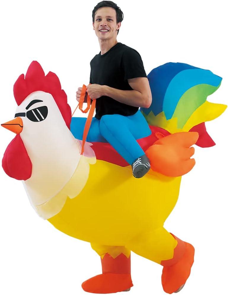 KOOY Inflatable Adult Halloween Costumes Blow up Chicken Ride on Rooster Costume for Halloween Funny Riding Costume Men Women Cosplay Party