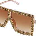 FEISEDY Oversized Sparkling Crystal Sunglasses Disco Diamond Flat Top Fashion Square Large Shades B2782