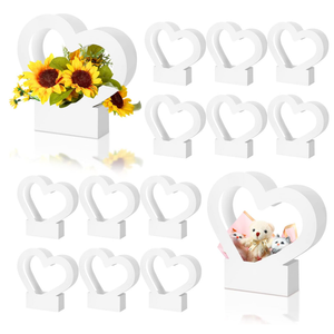 Sinmoe 12 Pcs Valentines Heart Shaped Boxes for Flowers Valentines Flower Gift Bag Wedding Empty Bouquet Gift Bags with Handle Folding Basket for Bridal Baby Shower Party Supply(Black)