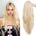 SEIKEA Versatile Drawstring Ponytail Extension, 26" Long Wavy Multi Layered Clip in Ponytail Hair Extensions Stand Up High Fake Pony Tail Soft Natural Synthetic Hairpiece for Women Cool Light Blonde