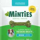 Minties Dental Chews for Dogs, 20 Count, Vet-Recommended Mint-Flavored Dental Dog Treats for Medium Sizes 25-50 lbs, Bones Clean Teeth, Fight Bad Breath, and Removes Plaque and Tartar, BBD: 12/06/2027