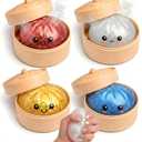 Glitter Dumpling Squishy Mystery Box - Smile Happy 4 PCS 2026 Upgraded Dumplings Squishes for Adults Teens Squeeze Silver Gold Red Blue Stuff Supplies