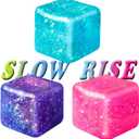 3Pcs Nice Stress Cube Stress Cubes Squishy Ice Cube Squishy Stress Cubes for Adults Glitter Stress Balls for Adults Kids Classroom Fidget Toys Birthday Gift (Pink Purple Blue)