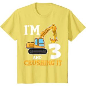 Kids Three 3yr 3th Birthday Digger Boy Construction 3 Years Old T-Shirt, 4T