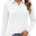 MAGCOMSEN Women's Polo Shirts Long Sleeve Golf Shirt Quick Dry UPF 50+ Sun Protection Lightweight Tennis Shirts (White, L)