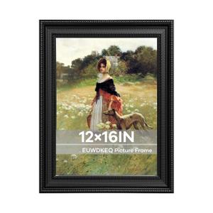 EUWDKEQ 12x16 Frame, 12 x 16 Luxury Wide Picture Frame, Elegant Ornate Embossed Decorative Poster Frame for Art Prints, Posters, Photos, Home Wall Decor & Gallery Display, Black