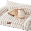 Joydeco Cat Couch for Pets, 24 inch Plush Pet Sofa, Cat Bed for Indoor Cats with Removable Washable Cover, Supportive Pet Sofa, Cream