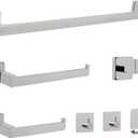 NearMoon 7 Pieces Bath Hardware Set 304 Stainless Steel-Square Towel Rack Kit Include 24" Towel Rod+ 10" Hand Towel Bar+ Toilet Paper Holder+ 4Robe Towel Hooks Bathroom Accessories (Chrome Finish)
