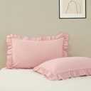 King Size Pillow Cases Set of 2, 20x36 Envelope Closure Pillowcase Pink Ruffle Pillow Cases, Soft Breathable and Non Shrinking Microfiber Pillow Covers Scalloped Pillow Cases