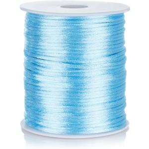 Nylon Satin Cord 2mm Rattail Cord Sky Blue String - 100 Yards Nylon Chinese Knotting Cord Rat Tail Silk Cord for Bracelet Necklace Jewelry Making Macrame Trim, BE-02