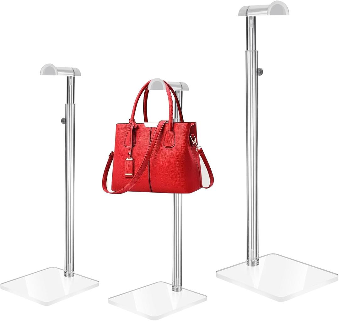 AceOrbit 3 Pcs Acrylic Purses Display Stand 14" to 24" Height Clear Adjustable Handbag Rack Purse Organizer for Closet Table Bag Hanging Stand for Closet Retail Vendor Commercial Store