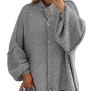 PRETTYGARDEN Women's Winter Button Down Cardigan Sweaters Mock Neck Lantern Long Sleeve Chunky Knit Jacket Trendy Outerwear, M