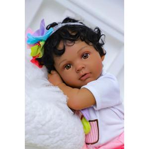 SCOM Realistic Reborn Baby Doll - 20 Inch Real Life Black Doll Girl, Lifelike African American Baby with Cloth Body & Vinyl Limb, Weighted Newborn Brown Dolls for Ages 3 4 5 6 + Gift