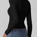 QINSEN Long Sleeve Square Neck Tops for Women Double Lined Side Ruching Going Out Shirts Basic Tee (Black, S)