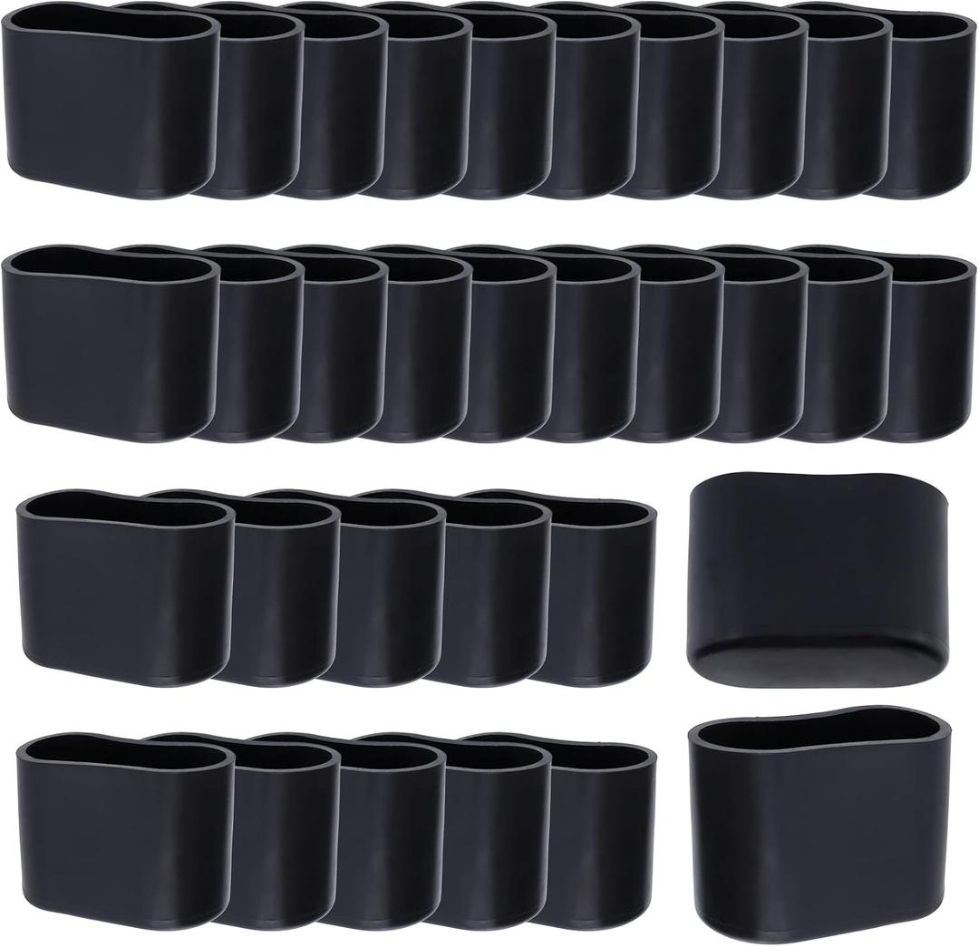 Geesatis 1.6" X 0.7" Oval Chair Leg Caps, PVC Table Chair Leg Cover, Hardwood Floor Protector, Double Thickness, Black, PVC, Rectangle,32 Pack