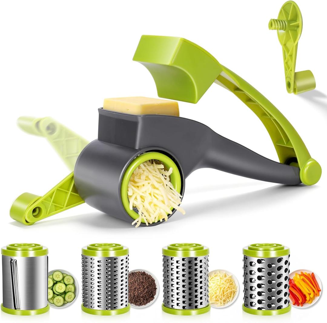 Masthome Cheese Grater, Parmesan Cheese Grater with Handle and 1 Replacement Handle Cheese Grate Rotary with 4 StainlessSteel Drums for Grating and Shredding Hard Cheese, Chocolate, Nuts