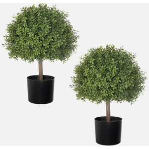 2 Pack 24.5Inch Artificial Topiary Ball Plants, Faux Boxwood Ball in Pot, Fake Outdoor Indoor Plant
