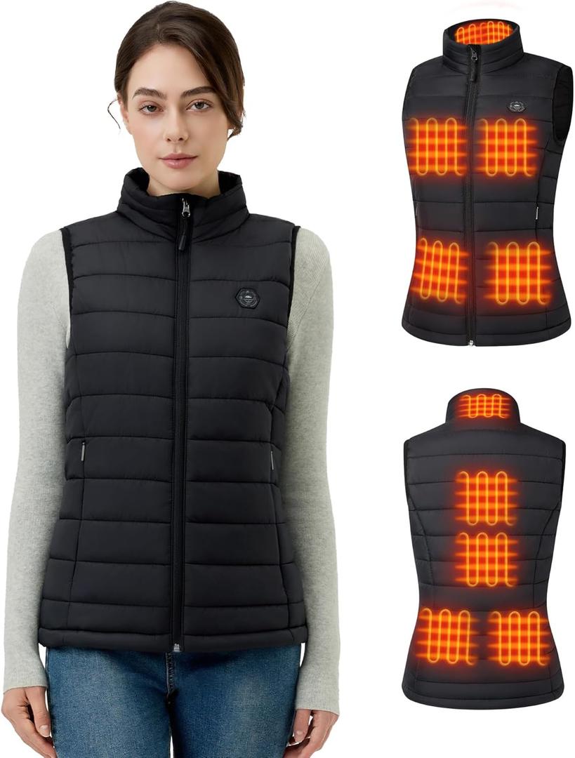 Women's Heated Vest with 16000 mAh Battery Pack Included, 9 Zones Smart Temp Control Ergonomics Heating System (Medium, Black)