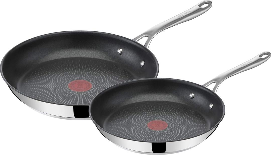 T-Fal x Jamie Oliver Nonstick Coated Stainless Steel Pans 9.5" & 11", Induction Compatible, Oven Safe up to 500F, Chef's Stainless Steel Skillet, Frying Pan, Silver