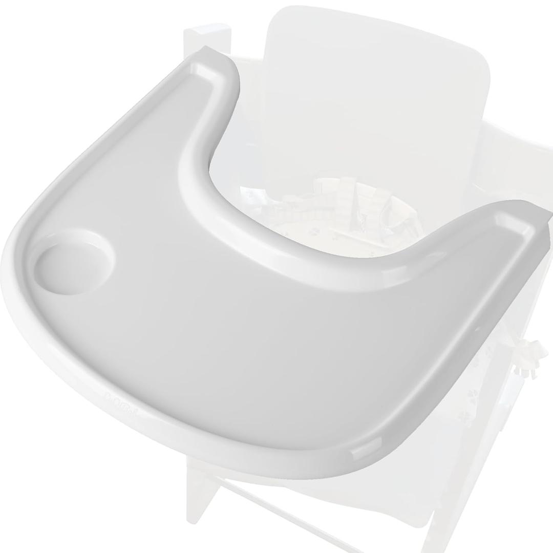 Baby High Chair Tray Compatible with Stokke Tripp Trapp (V2+ Baby Set) Replacement Feeding Tray with Built-In Cup Holder, Smooth Surface for Strong Suction, BPA-Free & Dishwasher Safe - White
