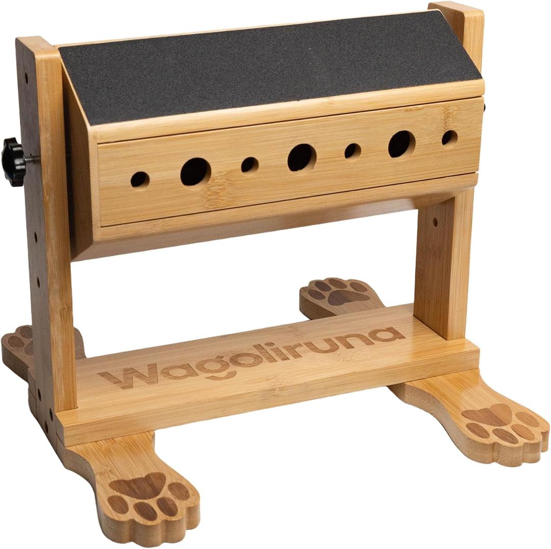 Dog Nail File Toy, 2-in-1 Interactive Treat Puzzle & Nail Grinder Alternative, Adjustable Bamboo Enrichment Feeder for Anxious Dogs, Small to Large Breeds (80/180 Grit Sandpaper)