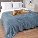 PetAmi Fluffy Waterproof Dog Blanket for Bed Large Dogs, Soft Warm Pet Sherpa Throw Pee Proof Couch Cover, Reversible Cat Blanket Sofa Crate Kennel Protector, Washable Mat Queen (Dusty Blue, 90x90)