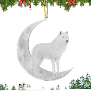 3 x Christmas Tree Decorations, Acrylic Animal Christmas Ornaments, Home Decoration, Party Decoration, Small Animals on The Moon (White Wolf)