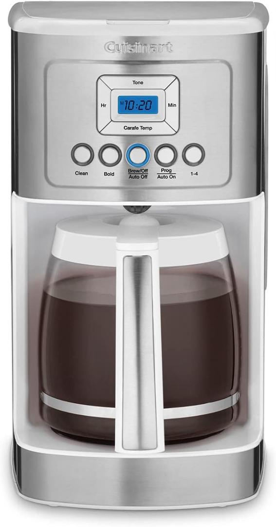Cuisinart 14-Cup Coffee Maker, Programmable PerfecTemp Glass Carafe Coffee Machine with 1-4 Cup Setting, Brew Strength Control and Brew Pause, Stainless Steel, DCC-3200WNAS, White