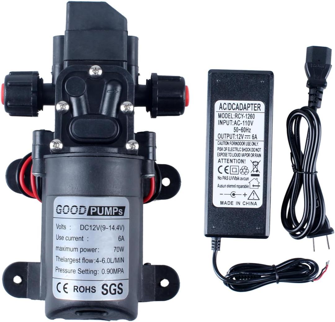 Water Pressure Pump Sprayer Self Priming Pump 12v DC 70W 0.9MPA 130psi Home Booster Connected to 11.5mm/0.45inch 17.3mm/0.68inch Pipe for 4-6L/Min with Power Adapter