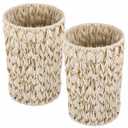 Varku 2 Pcs Wicker Trash Cans,11 in Boho Trash Cans Handwoven Plastic Rattan Trash Can Waste Baskets with Wide Opening, Waterproof Waste Bin for Bathroom, Bedroom, Office, Home（2 Gallon）