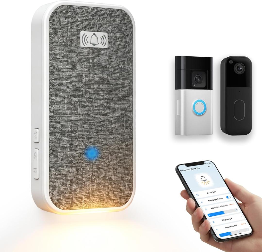 Smart Wireless Doorbell Chime Pro - Supports BOTH 2.4GHz & 5GHz Wi-Fi, Plug-in Receiver Compatible with Ring & Blink Doorbells, Built-in Night Light, 32 Melodies, 5 Volumes