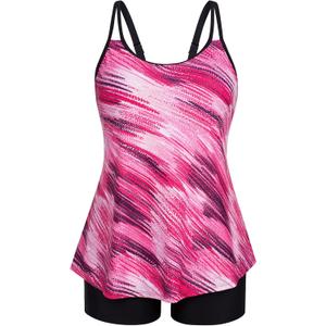 Hanna Nikole Women Tankini Swimsuit Flowy Swimdress Swimwear Plus Size Two Piece Bathing Suits Red Line 16 Plus